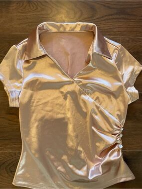Satin Wrap-Style Short Sleeve Top in Blush